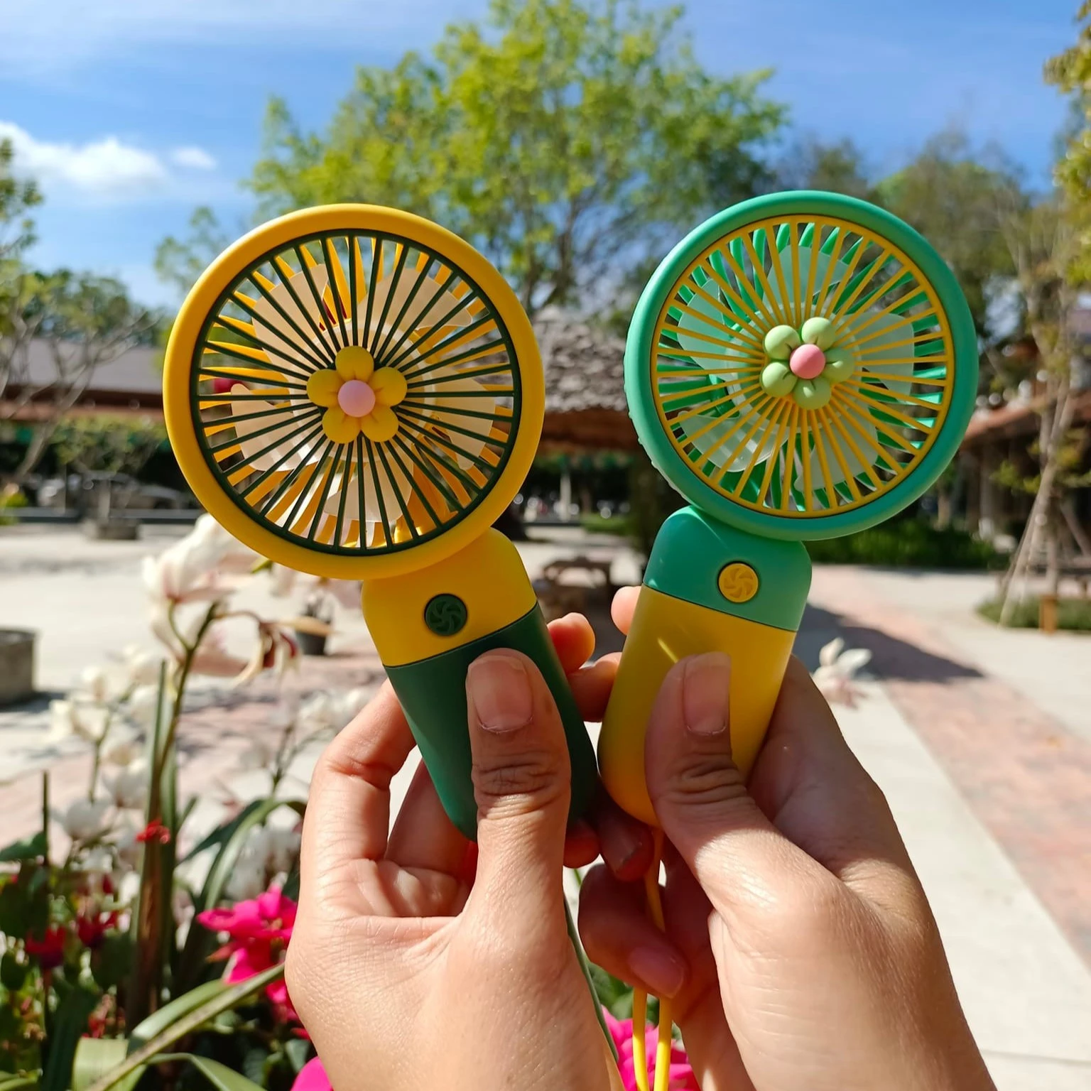 Pocket Mini Fan with Lanyard on open place